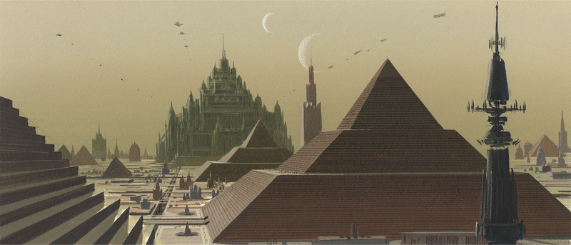 Production illustration, Had Abbadon pyramids from Return of the Jedi. Had Abbadon was one of the early names considered for Coruscant. © Abrams Books, 2016 (C) 2016 Lucasfilm Ltd. And TM. All Rights Reserved. Used Under Authorization